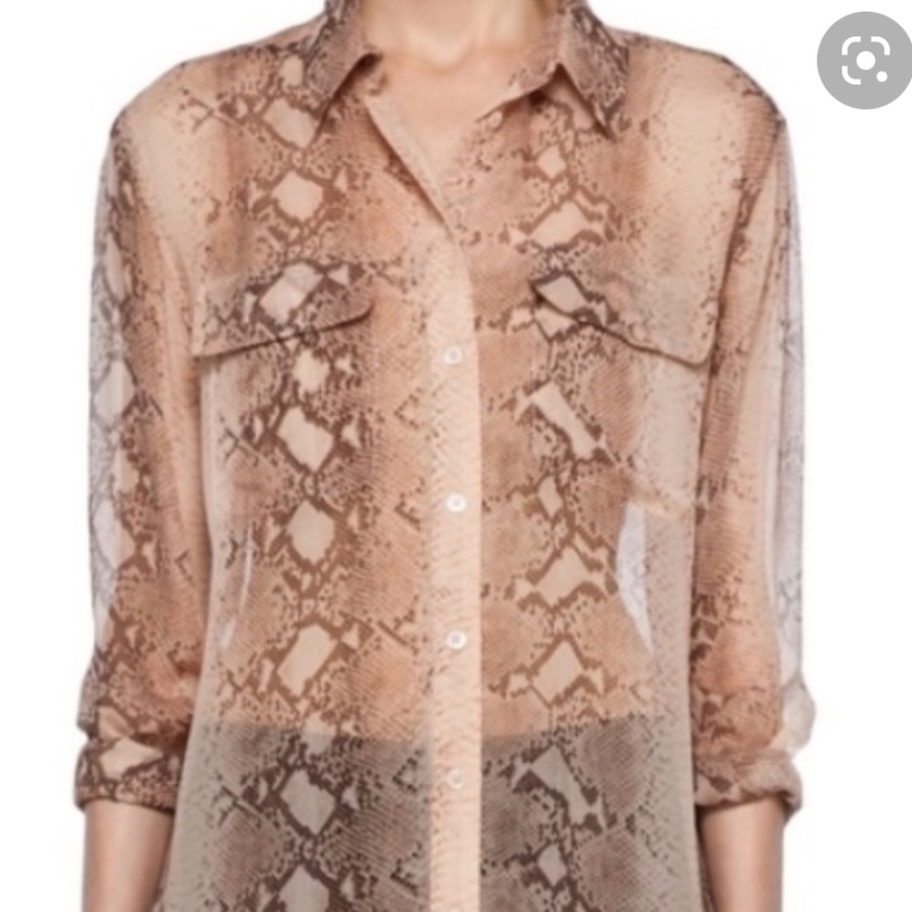 Equipment Snakeskin Print Silk Button Down Top.